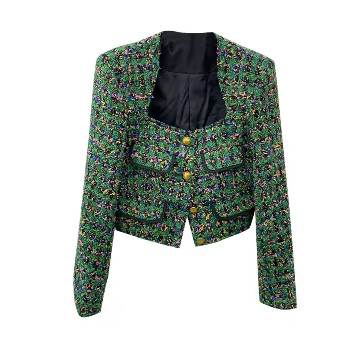 Vintage Tweed Square Neck Jacke