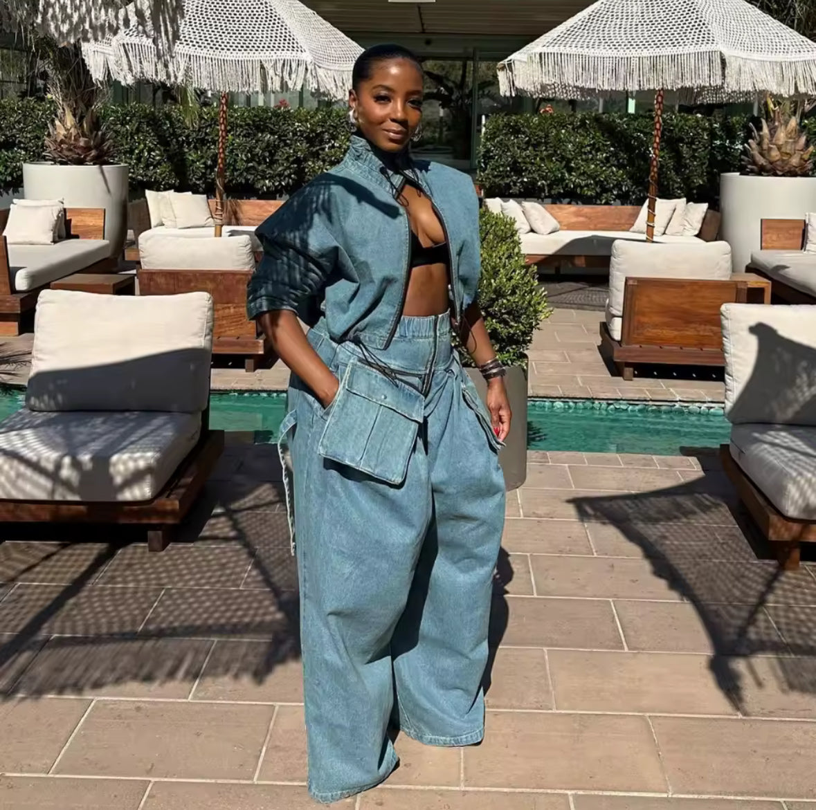 Street Luxe Oversized Denim Two-Piece Set