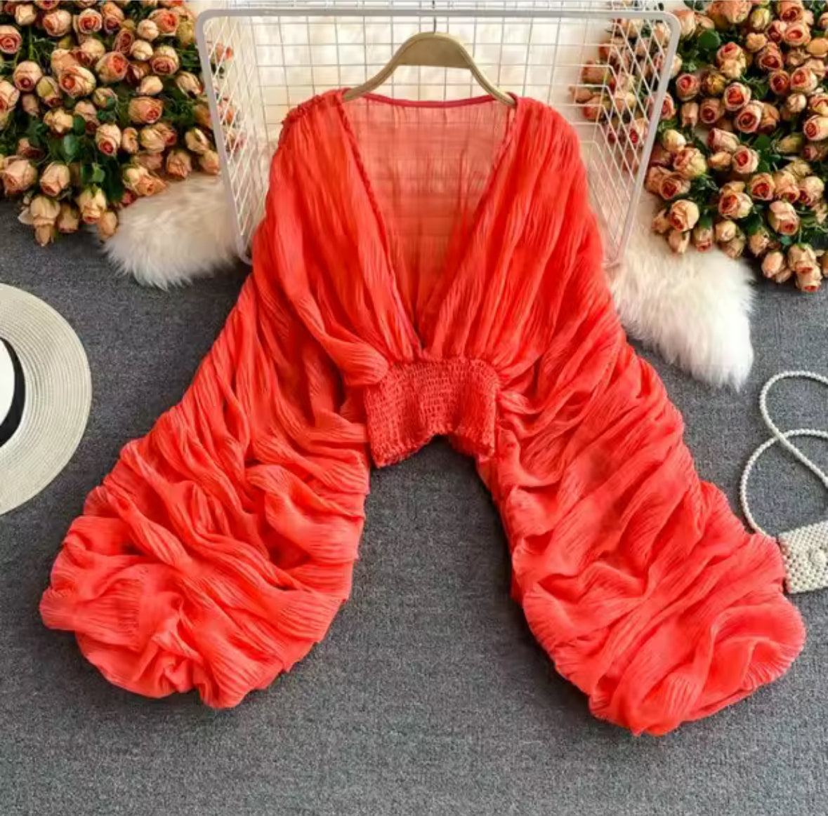 Boho Luxe Balloon Sleeve Sheer Blouse