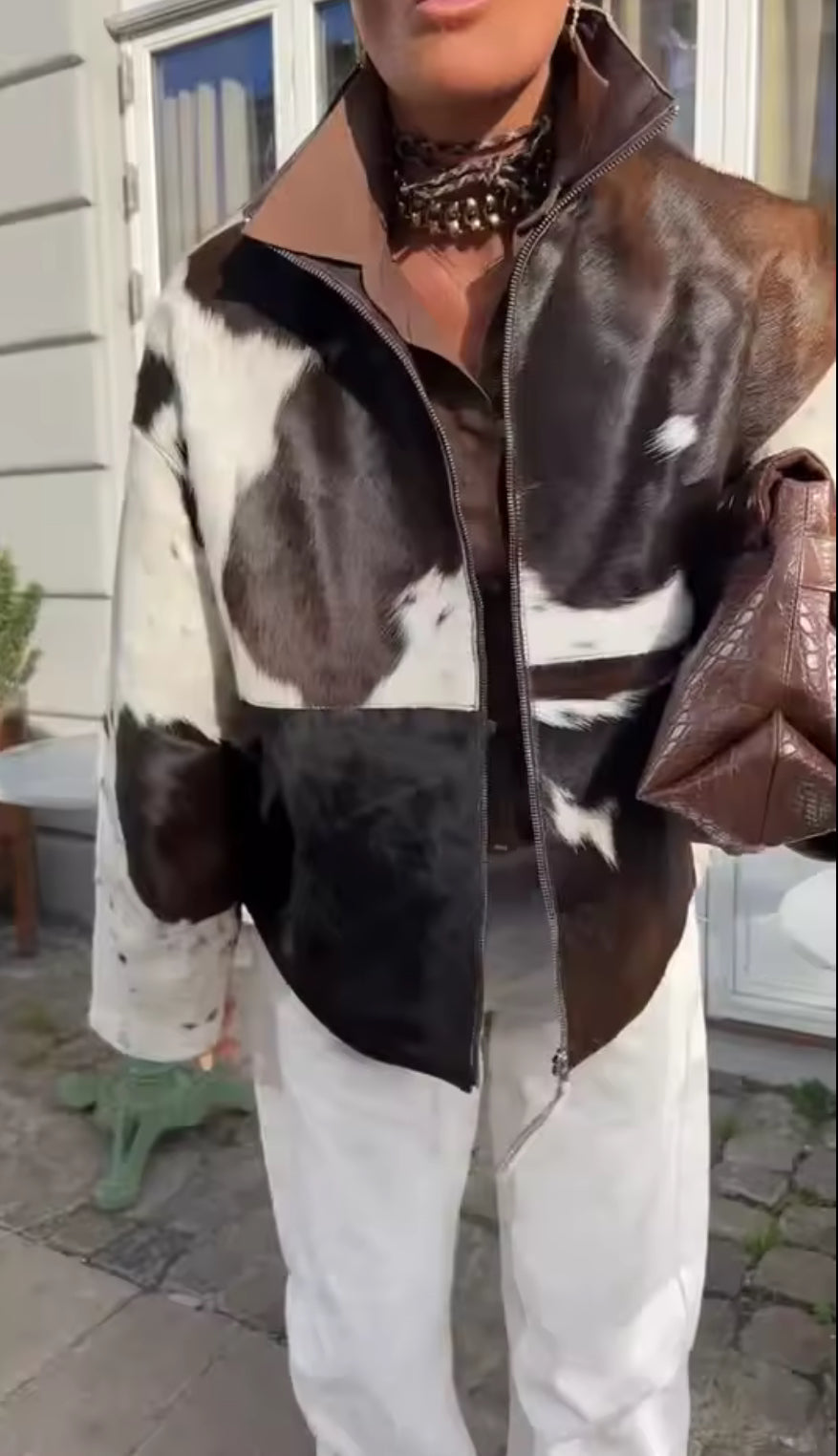 Cow Print Faux Fur Jacket