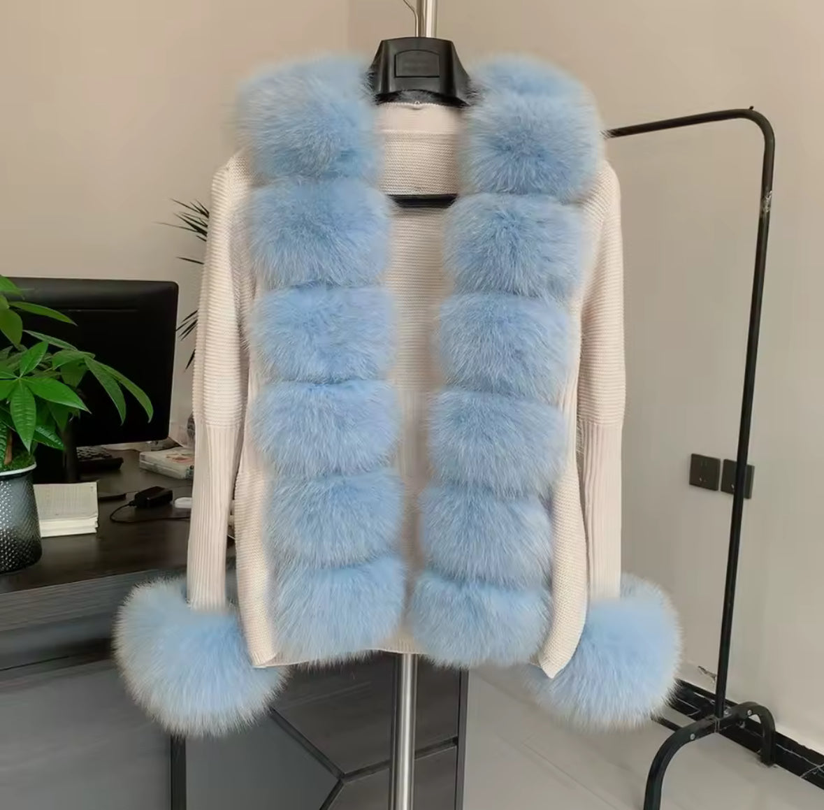 Luxury Knit Sweater with Genuine Fox Fur Trim