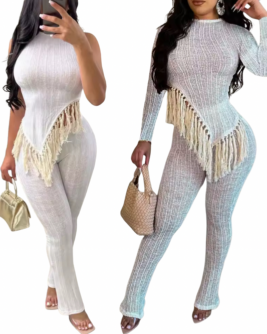 2 Piece Fringe Asymmetrical Pants Set