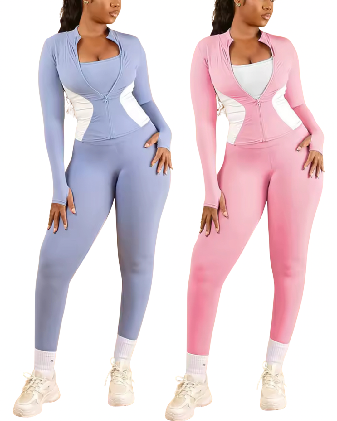 Contrast Panel Athletic Two-Piece Set – Blue or Pink