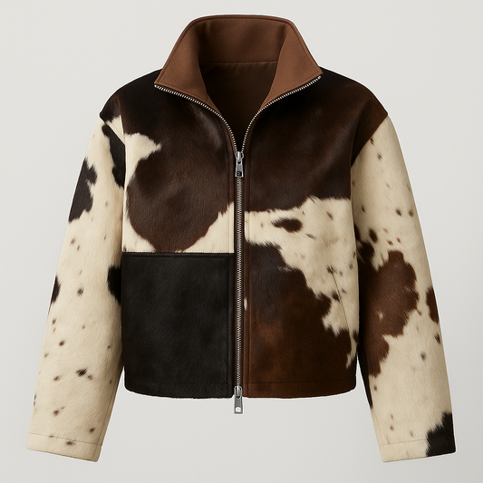 Cow Print Faux Fur Jacket