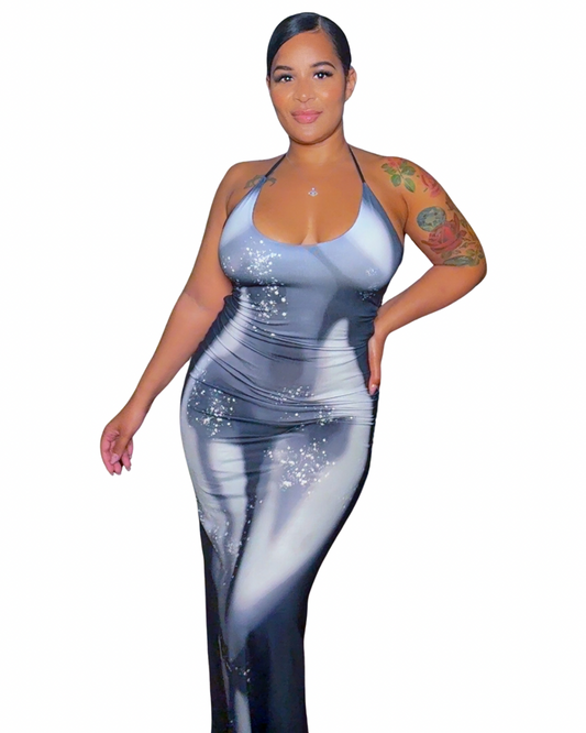 Illusion Glow Bodycon Maxi Dress