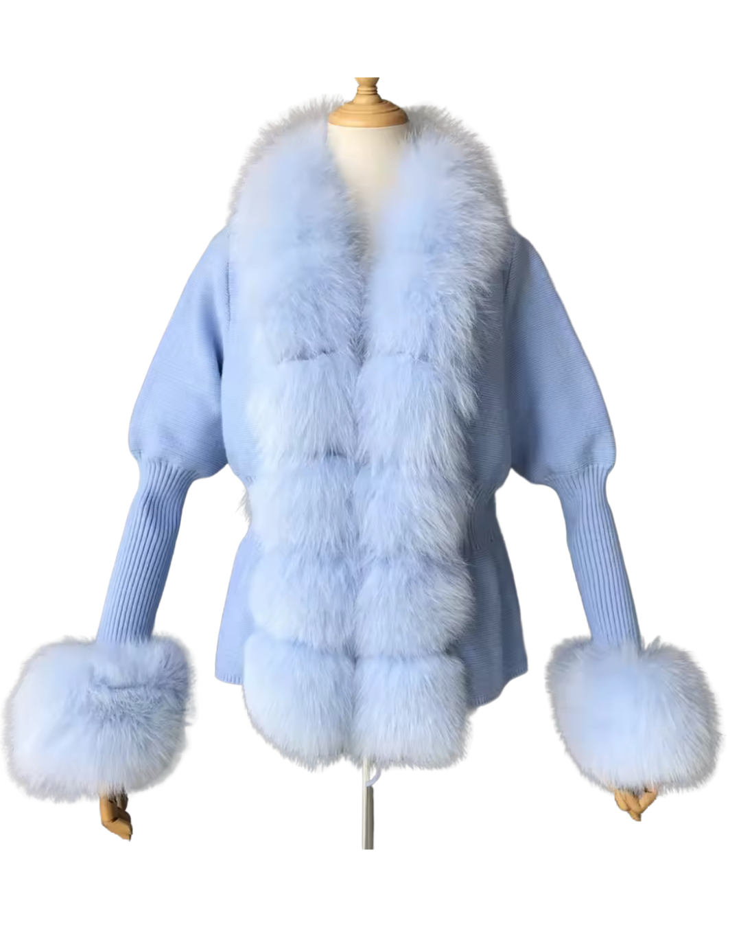 Luxury Knit Sweater with Genuine Fox Fur Trim