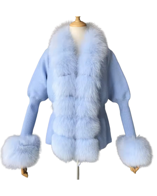 Luxury Knit Sweater with Genuine Fox Fur Trim