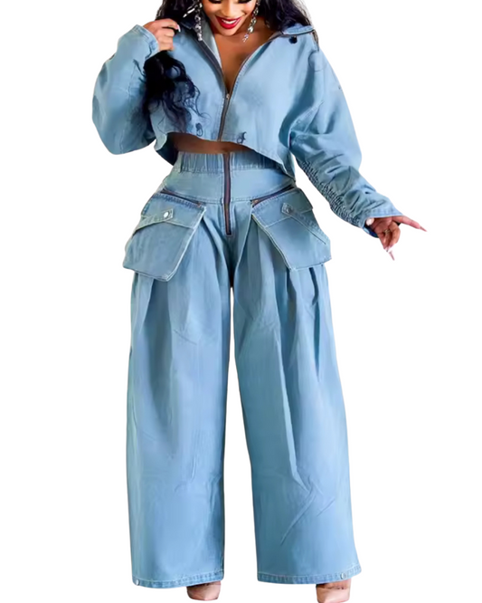 Street Luxe Oversized Denim Two-Piece Set