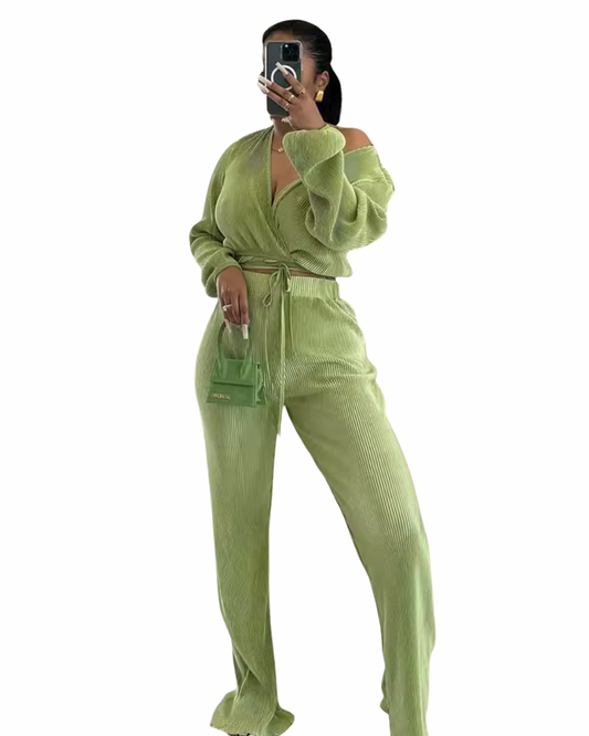 Ribbed Wrap Two-Piece Lounge Set