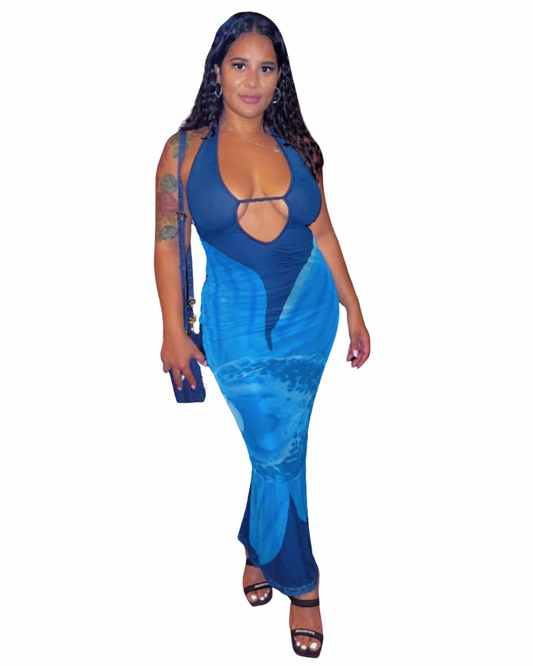 Orchid Bloom Halter Plunge Dress