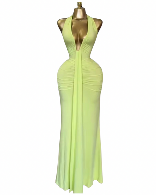 Ruched Draped Mermaid Halter Gown Dress
