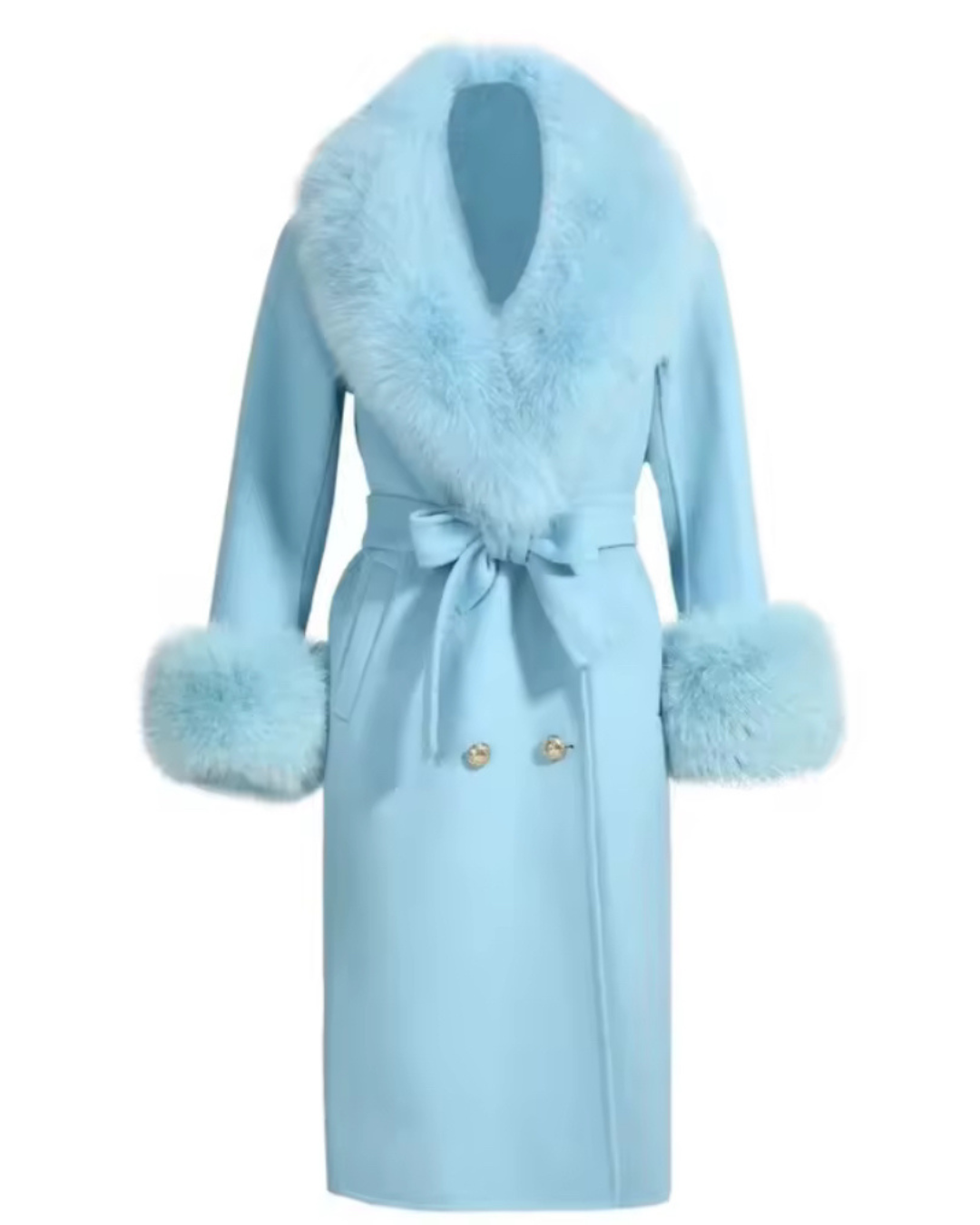 Luxury Wool-Blend Coat with Genuine Fox Fur Trim