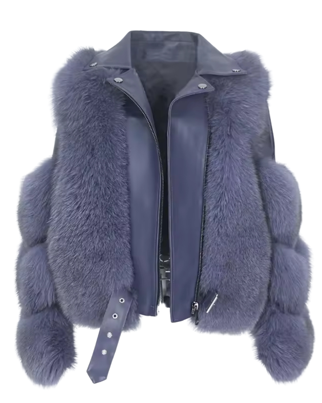 Luxury Sheepskin Leather & Real Genuine Fox Fur Motorcycle Jacket