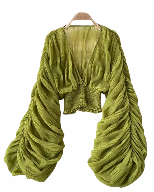 Boho Luxe Balloon Sleeve Sheer Blouse