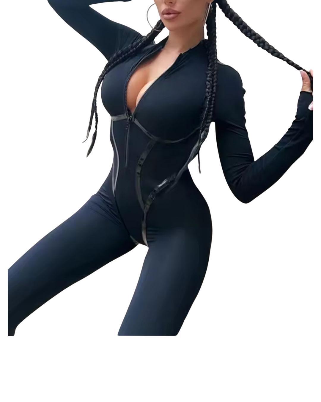 Sleek Black Zip-Up Jumpsuit