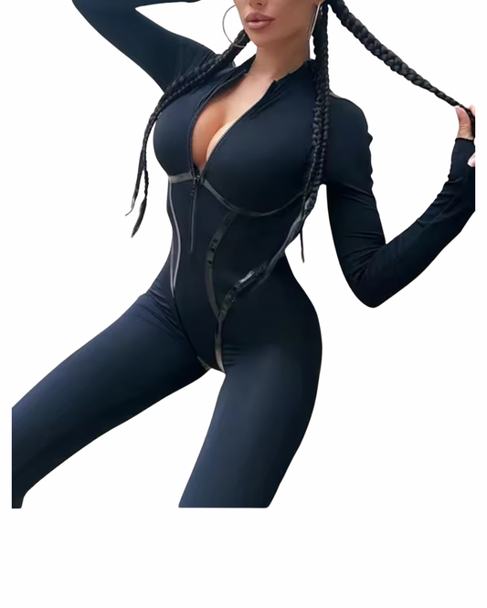Sleek Black Zip-Up Jumpsuit