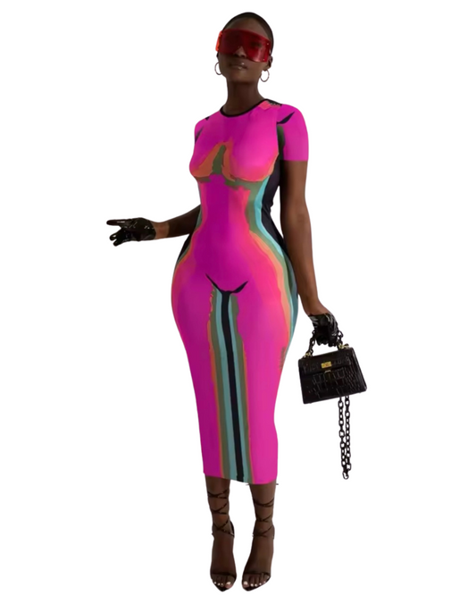 Bold Body Illusion Midi Dress
