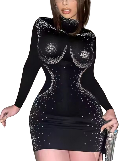 Sparkle Illusion Rhinestone Mini Dress