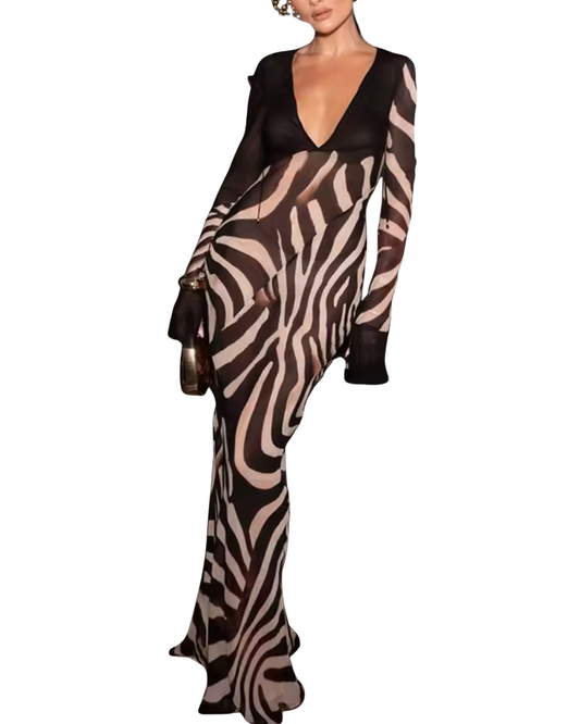 Zebra Illusion Mesh Maxi Dress