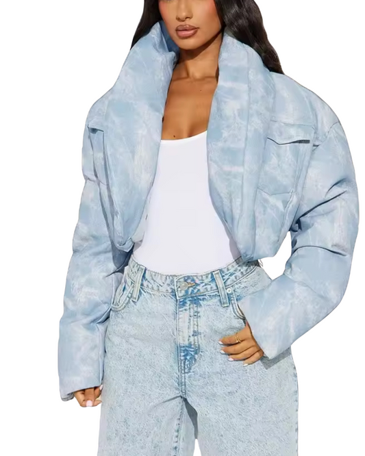 Cropped Light Blue Puffer Jacket