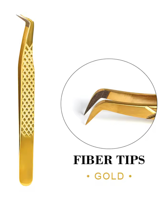 Premium Fiber Tip Lash Tweezers – Gold Collection
