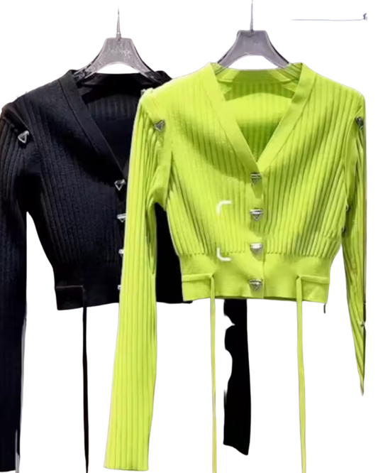 Ribbed Cropped Sweater with Silver Details