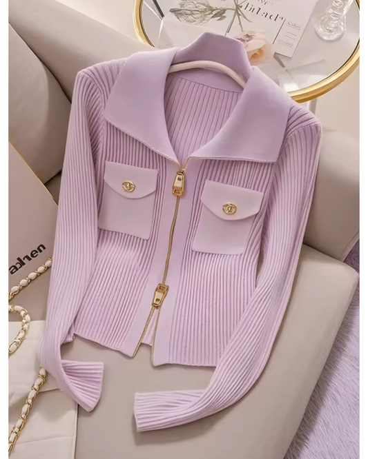 Lilac Ribbed Sweater with Gold Accents