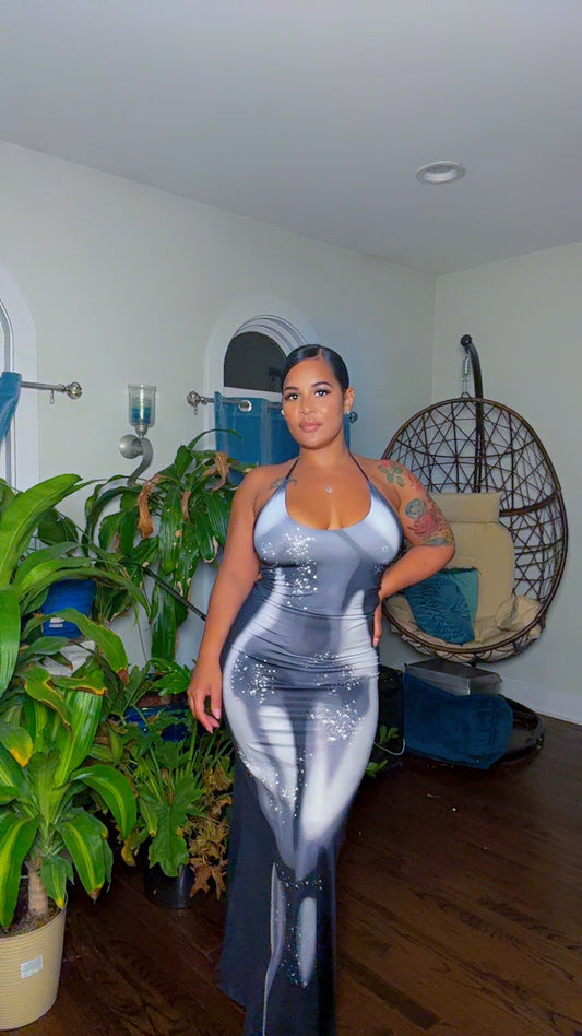 Illusion Glow Bodycon Maxi Dress