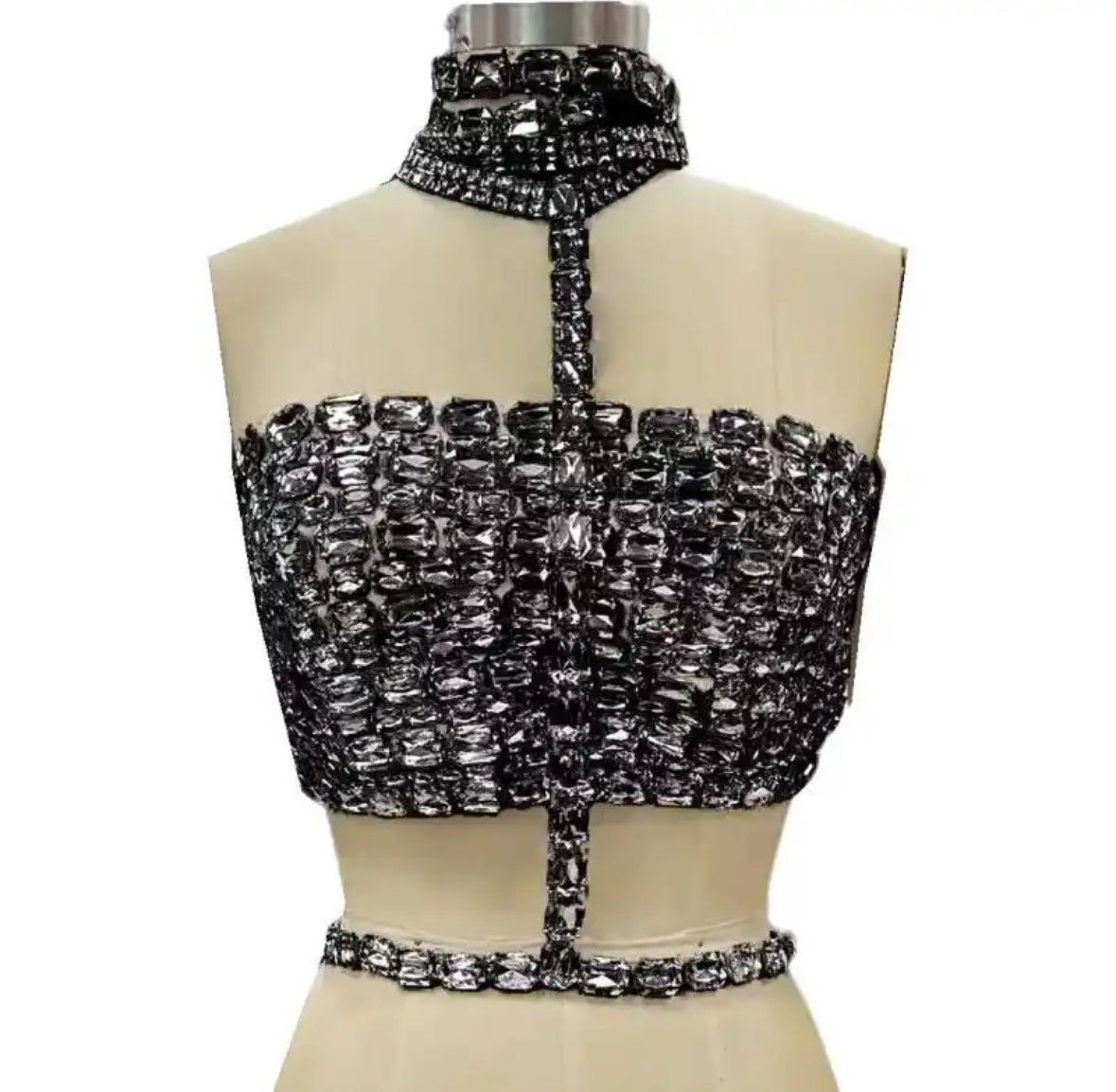 Women's Strappy 2-Piece Crystal Diamond Crop Top Set