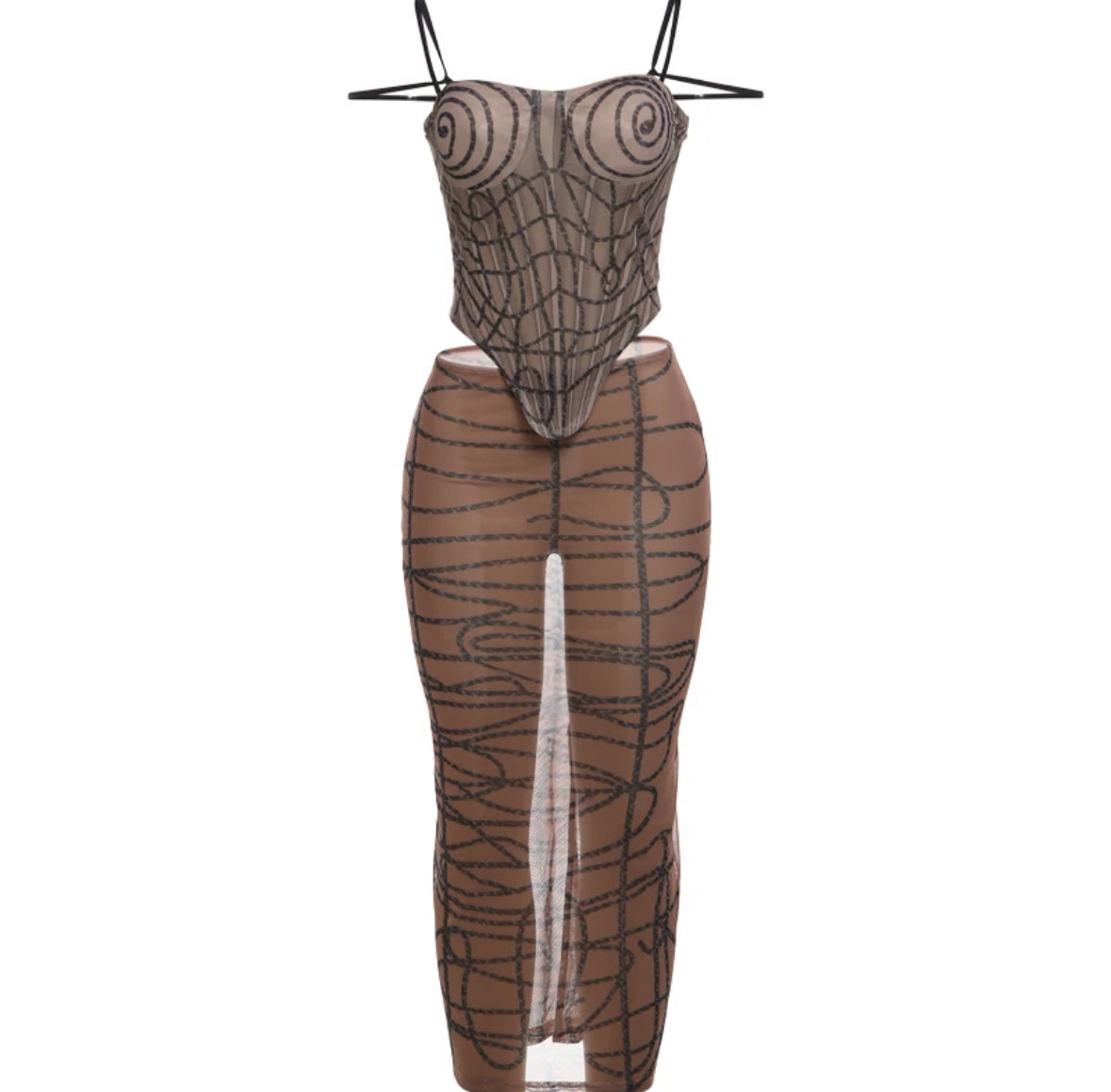 Women's Two-Piece Mesh See-Thru Strappy Skirt Set